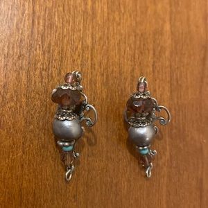 Vintage lavender, turquoise, & silver-toned beaded earrings